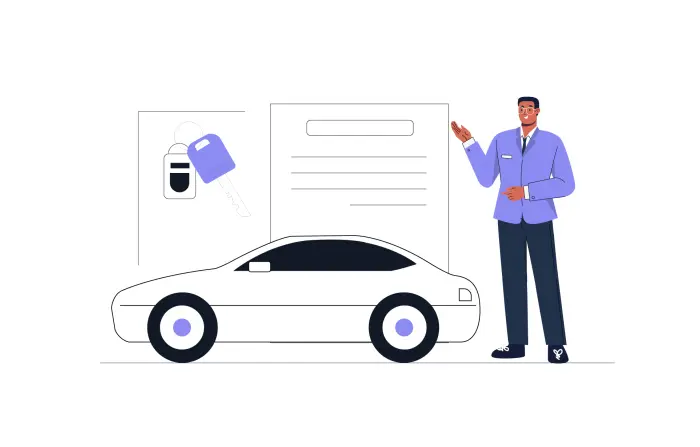 Professional Car Salesman Guidance Vector Character Illustration